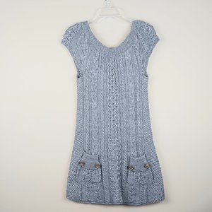 FREE PEOPLE | Cable Knit Sleeveless Sweater Tunic Dress Gray Front Pockets Sz M